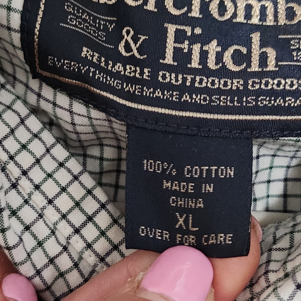 ABERCROMBIE FITCH Mens Button Down Shirt Extra Large Cream Preppy Y2K - Picture 11 of 13